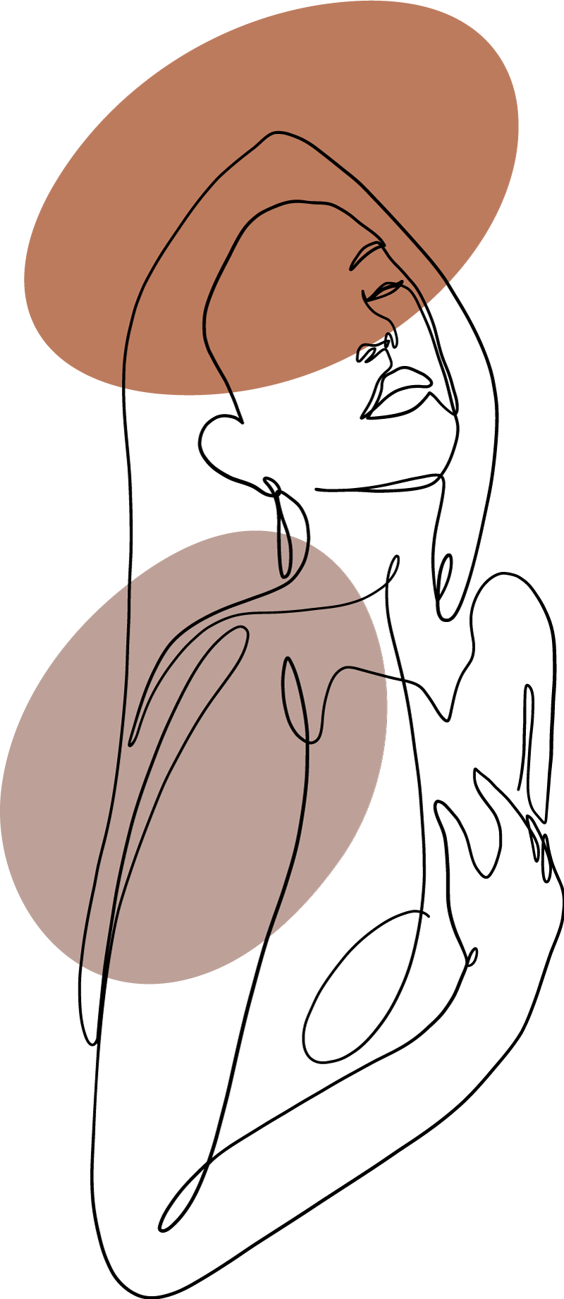 Dessin au trait d'une femme aux yeux ferm&eacute;s, main sur l'&eacute;paule &ndash; consultation de sexologie clinique &agrave; &Eacute;ghez&eacute;e, pr&egrave;s de Namur